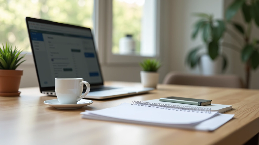 Espace de travail moderne avec laptop, notes et ressources pour la création numérique